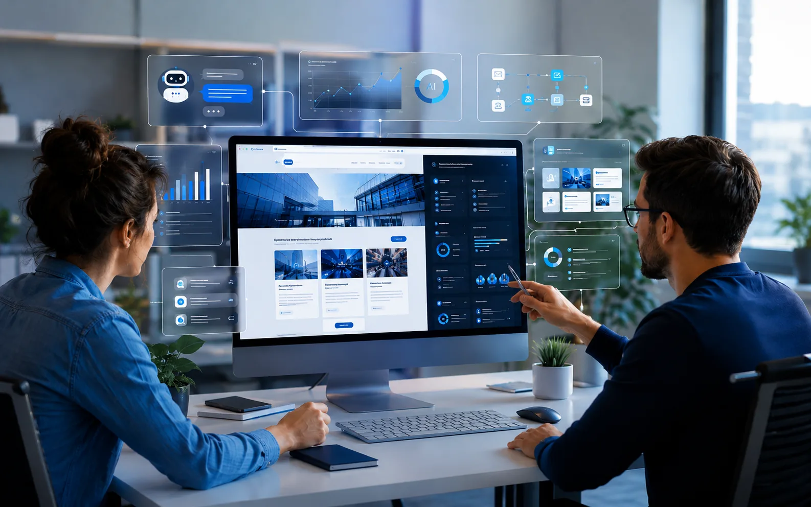 Copertina per articolo su AI e siti web: interfaccia moderna di un sito aziendale con moduli intelligenti, chatbot, dashboard contenuti e flussi automatizzati. Il contesto deve comunicare innovazione concreta, sviluppo web professionale, controllo umano e integrazione dell'intelligenza artificiale nei processi digitali. - AI e siti web: come usarla davvero senza perdere controllo - ai e siti web come usarla davvero 1783939243887 - AI per siti web - siti web con intelligenza artificiale