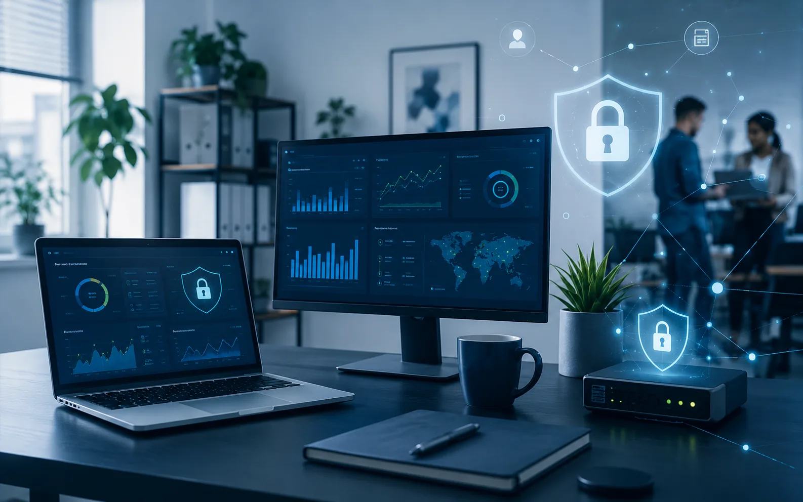 Copertina per articolo sulla cybersecurity PMI: ufficio moderno con rete aziendale, laptop, dashboard di sicurezza, protezione dati e monitoraggio degli accessi. Il contesto deve comunicare sicurezza informatica concreta per piccole e medie imprese, prevenzione dei rischi e continuita operativa. - Cybersecurity PMI: come proteggere azienda, dati e continuita operativa - cybersecurity pmi proteggere azienda dati 1784716937157 - cybersecurity PMI - sicurezza informatica PMI