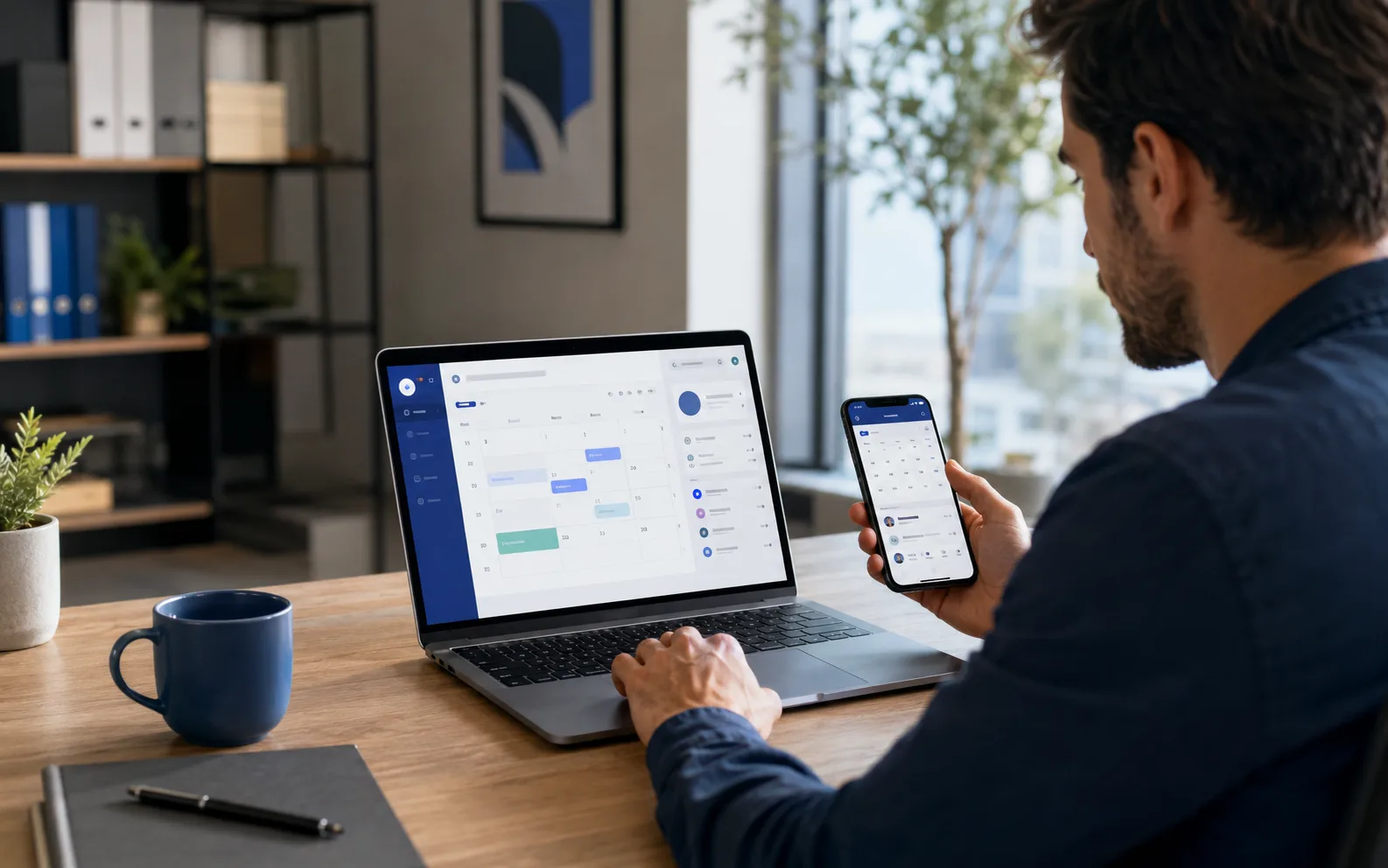 Copertina per un articolo dedicato al gestionale appuntamenti online: responsabile di una piccola attività che consulta su laptop e smartphone un'agenda digitale con fasce orarie, prenotazioni e schede cliente. Il contesto deve comunicare organizzazione, automazione accessibile e controllo operativo per PMI e professionisti, in relazione alle soluzioni digitali VP Lab. - Gestionale appuntamenti online: come scegliere la soluzione giusta - gestionale appuntamenti online come scegliere 1786477632756 - gestionale appuntamenti online - software gestione prenotazioni