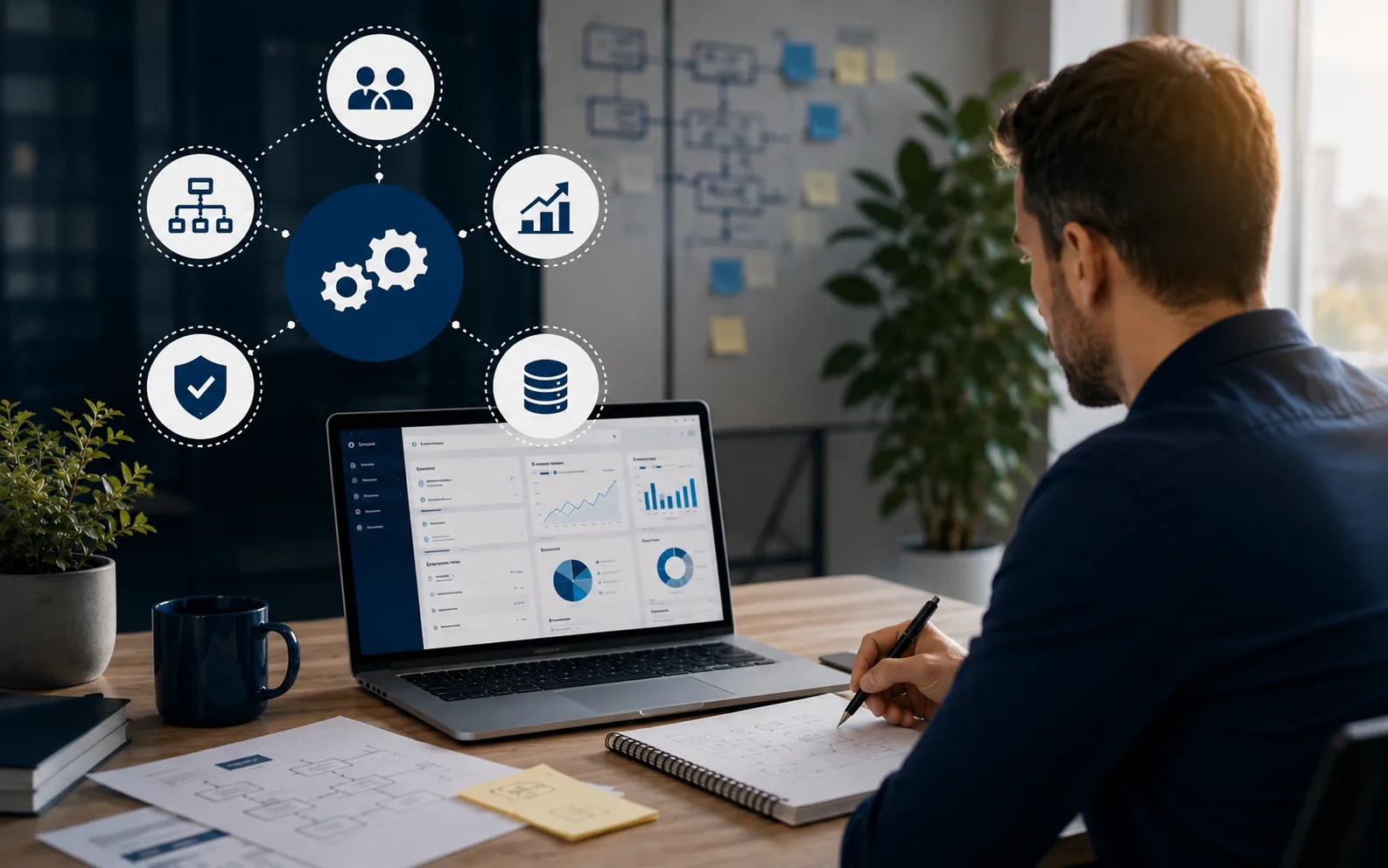 Copertina per articolo sul costo di un software su misura: team tecnico e imprenditore che analizzano una roadmap digitale, schermate di un gestionale, stime economiche e flussi di lavoro aziendali. Il contesto deve comunicare consulenza, sviluppo personalizzato, pianificazione e controllo dei costi. - Quanto costa un software su misura? Fattori, stime e scelte corrette - quanto costa software su misura 1783366450280 - costo software su misura - preventivo software su misura